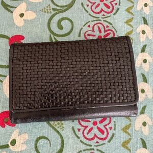 Michael Rome Designs Vintage Black Woven Leather Wallet Snap Closure VGUC